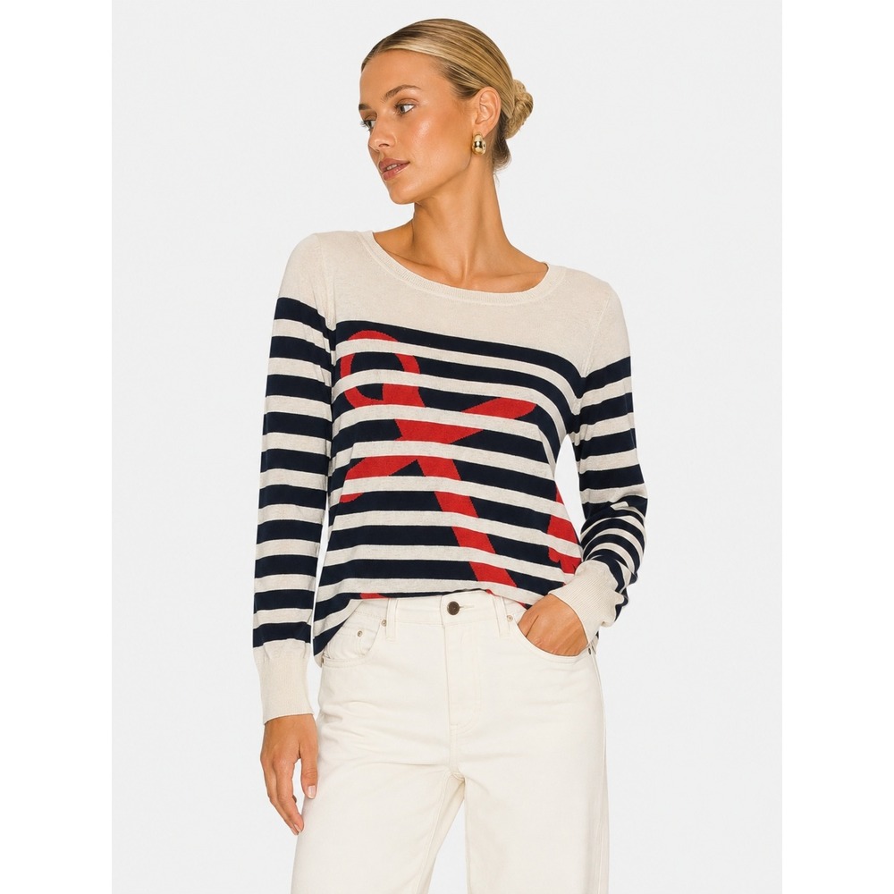 J.Crew Collection 100% Italian Cashmere Nautical Anchor Striped Sweater L